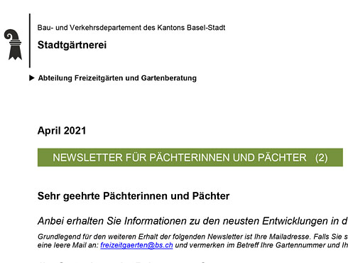 Stadtgärtnerei Pächterbrief 2/2021